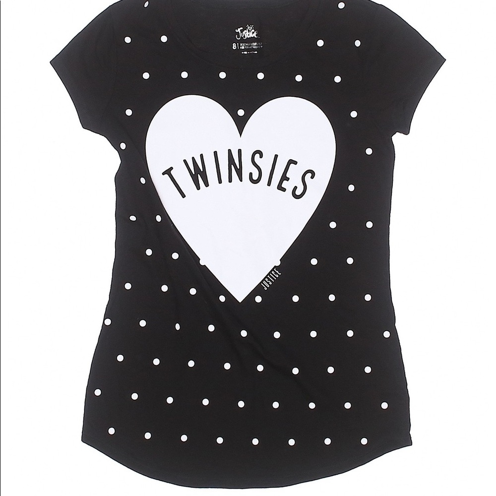 JUSTICE Black Polka Dot Heart Cap Sleeve T-Shirt Size 14
